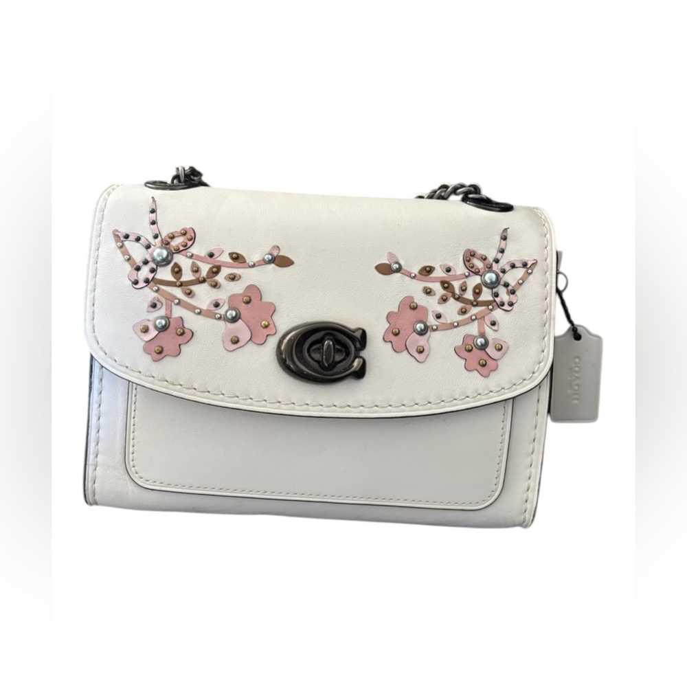 Coach Parker 18 Floral 54622 Embroidered Chalk/Gunmetal Shoulder Bag - Picture 5 of 12